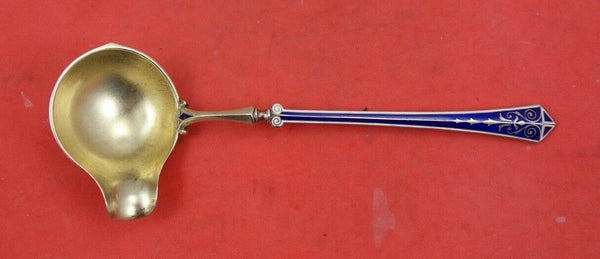 Norwegian Sterling Silver Sauce Ladle w/ spout vermeil blue & white 5 5/8"
