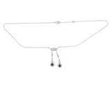 18k White Gold Fancy Drop Genuine Natural Emerald and Diamond Necklace (#J4719)