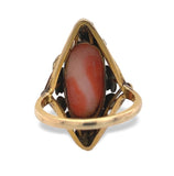 14k Gold Arts and Crafts Genuine Coral Cameo Ring Handwrought Flowers (#J7335)