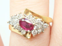 14k Yellow Gold Genuine Natural Ruby and Diamond Ring Size 7.75 (#J2746)