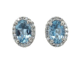 Platinum Oval Genuine Natural Aquamarine and Diamond Halo Stud Earrings (#J6727)