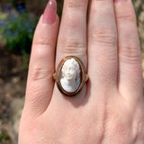 10k Gold Filigree Ring with 3-D High Relief Genuine Natural Shell Cameo (#J7272)