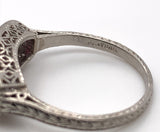 Platinum .16ct Diamond and Synthetic Lab-Created Ruby Filigree Ring (#J6186)
