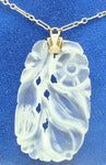14k Yellow Gold Art Deco Carved Rock Crystal Necklace Jewelry (#J2428)