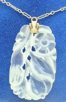 14k Yellow Gold Art Deco Carved Rock Crystal Necklace Jewelry (#J2428)