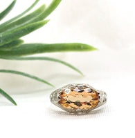 14k White Gold Filigree 2 Carat Precious Genuine Natural Topaz Ring (#J7209)