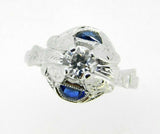 Art Deco 18k White Gold Diamond and Lab-Created Sapphire Ring Jewelry (#J5057)