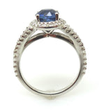 14k Gold 2 Carat Blue Genuine Natural Sapphire and Diamond Halo Ring (#J3800)