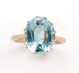 10k Yellow Gold 3.13 Carat Oval Cut Genuine Natural Aquamarine Ring (#J6356)
