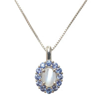 14k White Gold 1.25 Carat Genuine Natural Moonstone Blue Sapphire Pendant #J7186