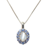 14k White Gold 1.25 Carat Genuine Natural Moonstone Blue Sapphire Pendant #J7186