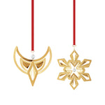 2024 Georg Jensen Christmas Holiday Ornament Set Gold 2pc Angel Snowflake - NOS