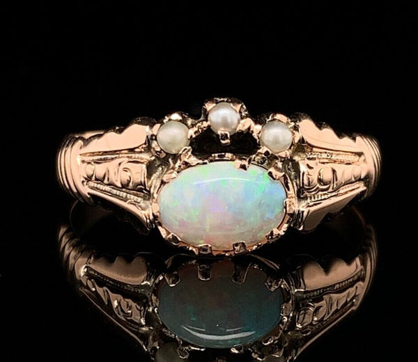 9k Rose Gold Australian Oval Opal Victorian Ring Size 5.25 Jewelry (#J6784)