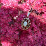 14k Gold Oval Genuine Natural Opal Pendant with Pierced Scrollwork (#J6226)