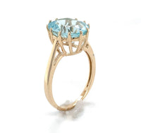 10k Yellow Gold 3.13 Carat Oval Cut Genuine Natural Aquamarine Ring (#J6356)