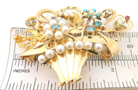 14k Yellow Gold Stick Pin Collection Flower Basket Brooch (#J644)