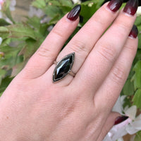 10k White Gold Marquise Navette Genuine Natural Hematite Ring Size 6.25 (#J6286)