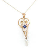 10k Yellow Gold Victorian Lavaliere Pendant with Blue Glass Pearl Drop (#J6438)