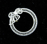 Art Deco 14k White Gold Filigree Bow Ribbon Pin (#J4749)