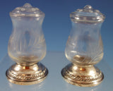 Quaker Silver Co Sterling Silver Glass Salt Pepper Shaker Set 3pc w/Holder #2529