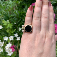 14k Yellow Gold Men's Modern Genuine Natural Black Onyx Diamond Ring (#J7306)