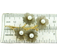 14k Yellow Gold Pin with Smoky Quartz Carved Flowers and Pearls (#J454)