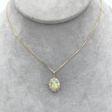 14k Yellow Gold .67ct Australian Genuine Opal Pendant w/ Diamond Halo (#J7427)