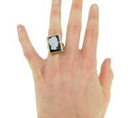 14k White Gold Filigree Genuine Natural Hard Stone Agate Cameo Ring (#J4694)