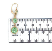 14k Yellow Gold Green Paste / Glass Vintage Dangle Earrings Jewelry (#J6264)