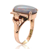14k Rose Gold Retro Genuine Natural Black Opal Ring Handwrought Size 7 (#J6932)