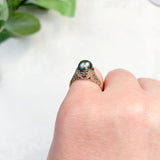 14k White Gold Filigree Deco Style 7.5mm Tahitian Black Pearl Ring 4.25 (#J7564)
