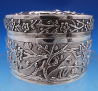 Chinese 90% Silver Box Round w/Dragon Cherry Blossoms Trophy Inscription (#8084)