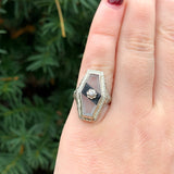 10k Gold Filigree Genuine Natural Rock Crystal Quartz and Onyx Ring (#J6358)