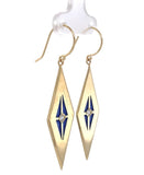 14k Yellow Gold Plique-A-Jour Blue Enamel Genuine Diamond Drop Earrings (#J7363)