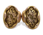 Pair of 14k Rosey Yellow Gold Oval Men's Cufflinks with Scrollwork (#J6870)