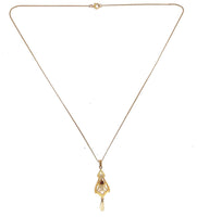 10k Yellow Gold Lavaliere with Freshwater Pearl and Paste Stone (#J6058)