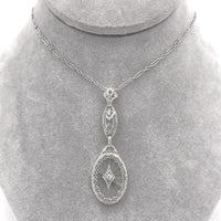 10k Gold Filigree Genuine Natural Rock Crystal Diamond Pendant w/Chain (#J6501)