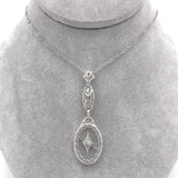10k Gold Filigree Genuine Natural Rock Crystal Diamond Pendant w/Chain (#J6501)