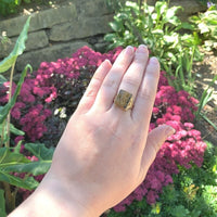10k Gold Genuine Natural Tiger's Eye Men's Double Warrior Cameo Ring (#J6220)