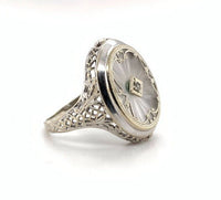 14k White Gold Genuine Natural Filigree Rock Crystal Diamond Ring (#J6206)