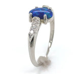 Platinum Australian Genuine Natural Black Opal and Diamond Ring Size 6.5 #J6546