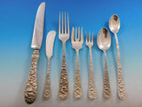 Rose by Stieff Sterling Silver Flatware Set for 12 Service 97 pc Repousse Dinner