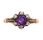 10k Rose Gold Victorian Genuine Natural Amethyst and Diamond Ring Size 7 #J6900