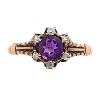 10k Rose Gold Victorian Genuine Natural Amethyst and Diamond Ring Size 7 #J6900