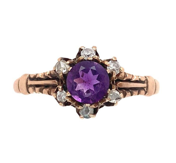 10k Rose Gold Victorian Genuine Natural Amethyst and Diamond Ring Size 7 #J6900