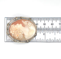14k Yellow Gold Genuine Natural Shell Cameo Pin Filigree Applied Leaves (#J6244)