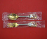 Christmas by A. Michelsen Sterling Silver Fork and Spoon Set 2pc 1938 Vermeil