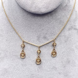 10k Gold Victorian Three Drop Genuine Natural Diamond Lavaliere Necklace #J6164
