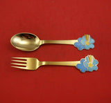Christmas by A. Michelsen Sterling Silver Fork and Spoon Set 2pc 1975 Vermeil