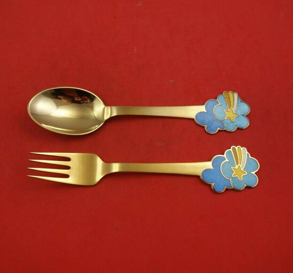 Christmas by A. Michelsen Sterling Silver Fork and Spoon Set 2pc 1975 Vermeil